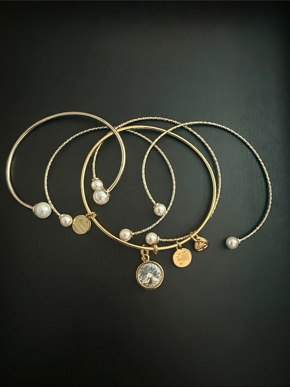 Buy 2 for 10$ Gold Tone and Pearl Accent Bangle Set - Women Jewelry
